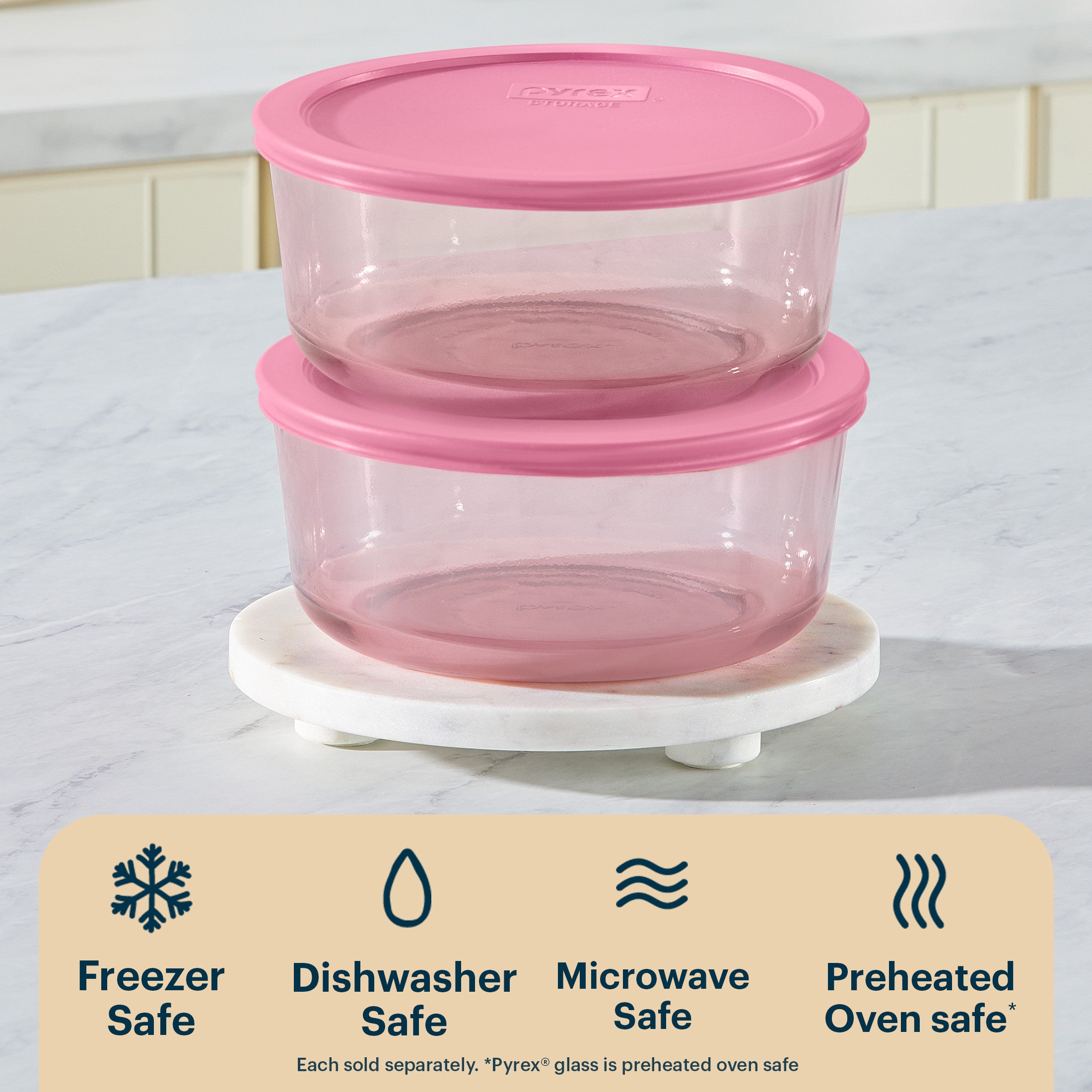 Pyrex? Simply Store? Tinted Glass 7-cup Round Storage Container with Lid. Pink - Image 4