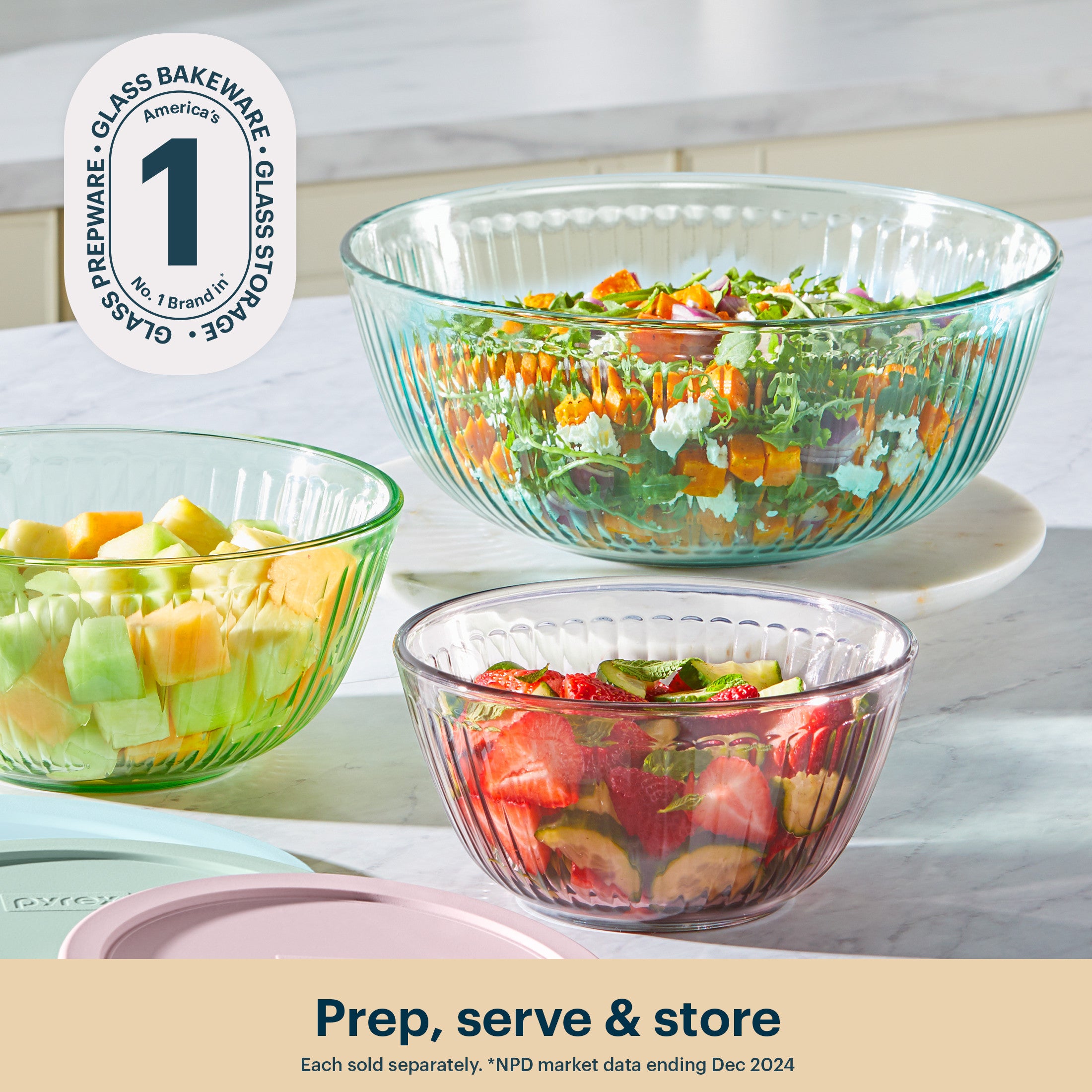 Pyrex? Colors Sculpted Tinted 4.5-quart Mixing Bowl with Lid. Aqua - Image 3