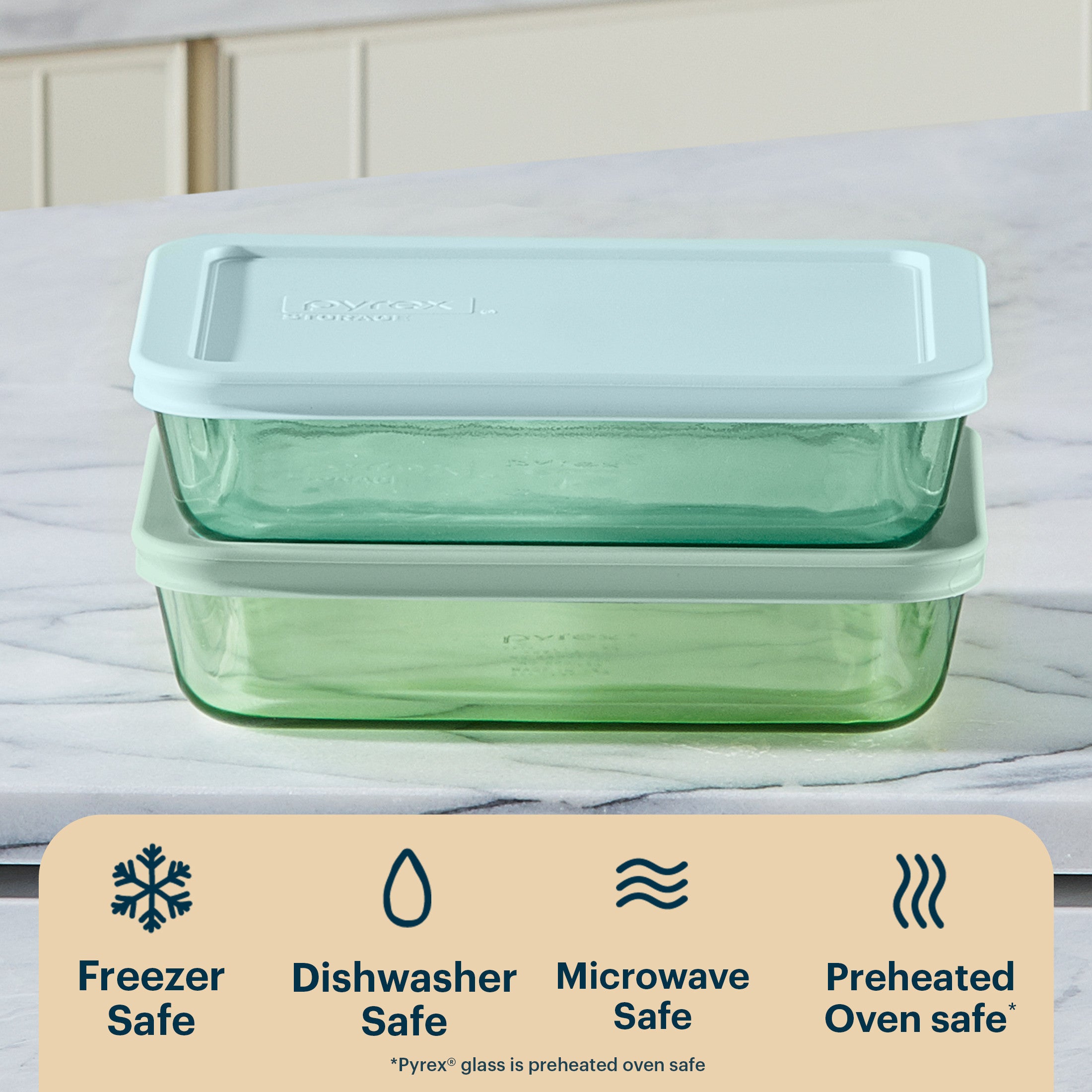 Pyrex? Simply Store? Tinted Glass 3-cup Rectangle Storage Containers. 4-pc Set. Mixed Colors - Image 4