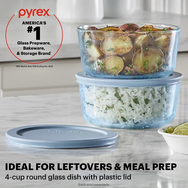 Pyrex? Simply Store? Tinted 4-cup Round Storage with Blue Plastic Lid - Image 2