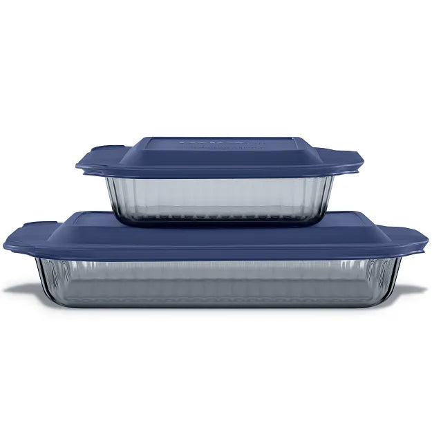 Pyrex? Colors Sculpted Tinted 4-piece Baking Set with Plastic Lids. Smoke