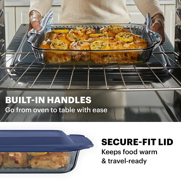 Pyrex? Colors Sculpted Tinted 4-piece Baking Set with Plastic Lids. Smoke - Image 4